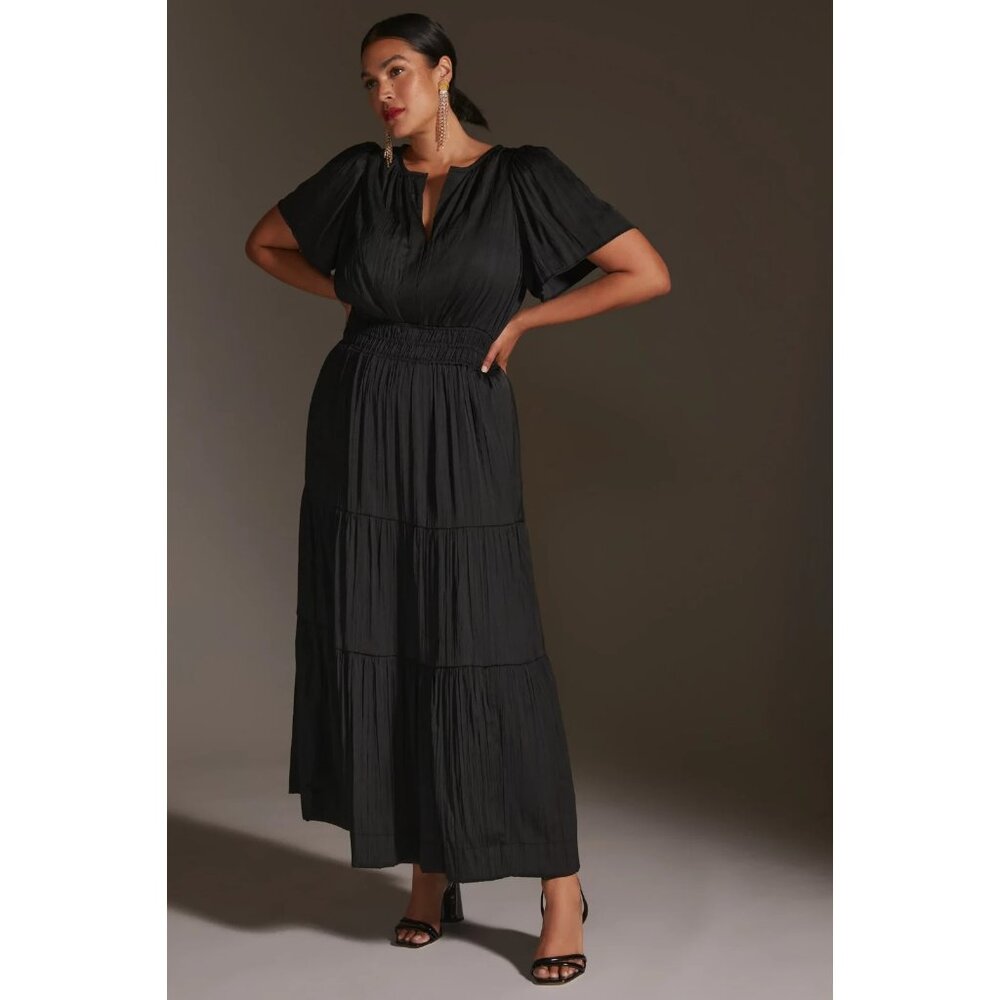 NWT by Anthropologie The Somerset Maxi in Black Satin Lumensilk Edition Dress 2X